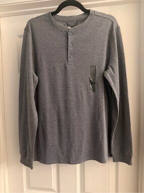 Target Men's Heather Gray Long-Sleeve Henley Shirt